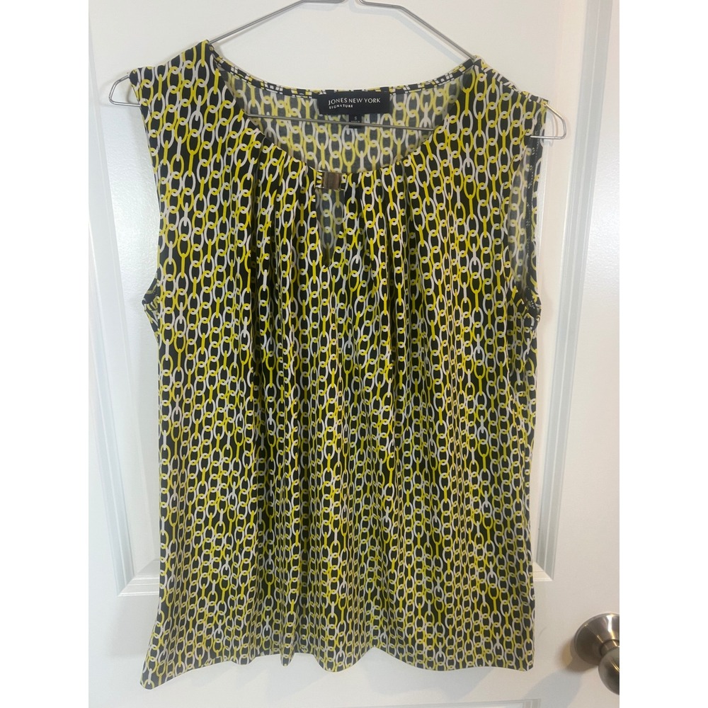 Jones New‎ York Women Sleeveless Blouse Chain Link Print Yellow Size S
